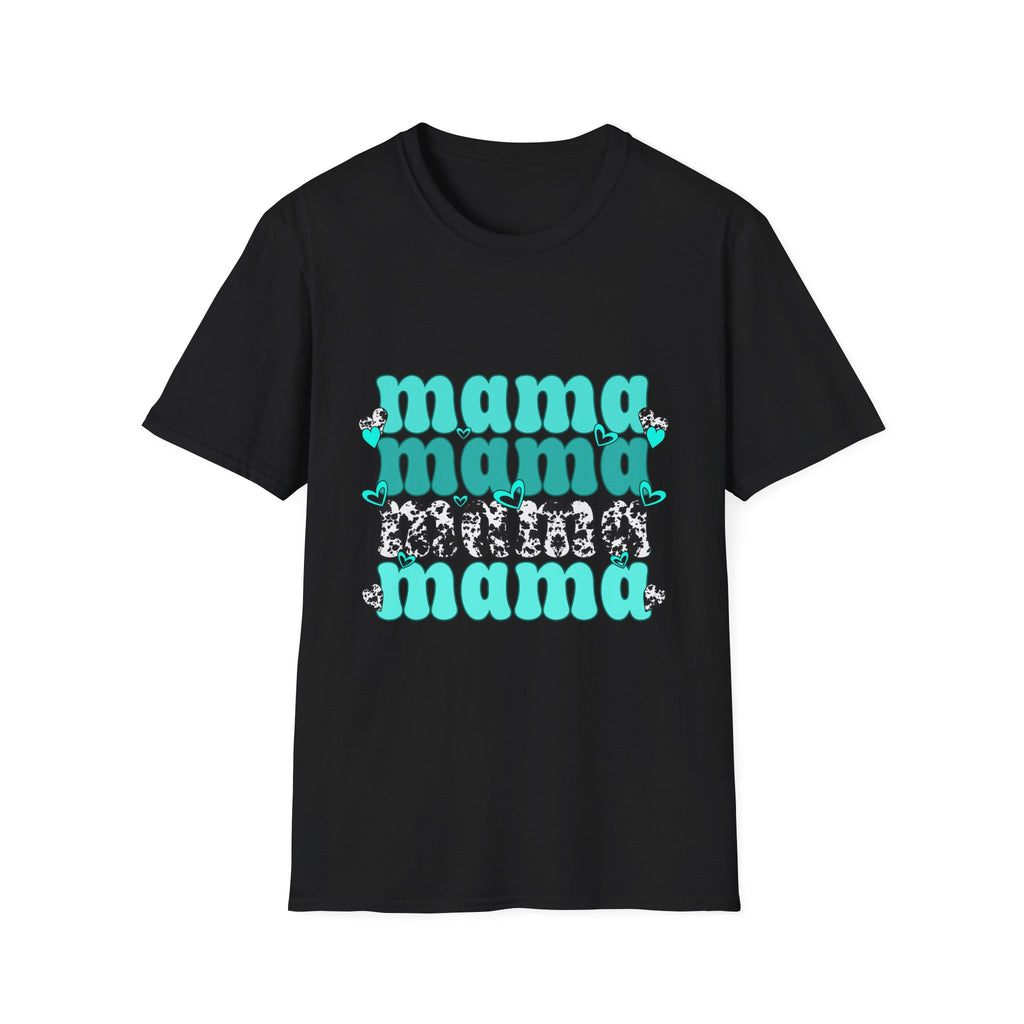 Mama Mama Retro Graphic Tee — Turquoise Stacked "mama" Design