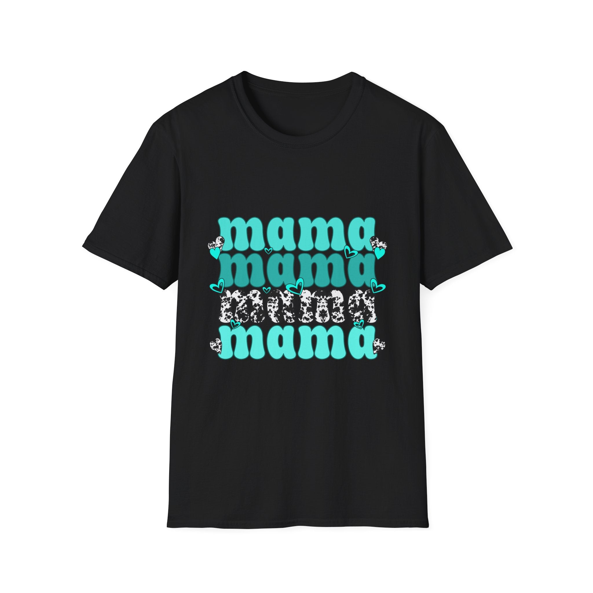 Mama Mama Retro Graphic Tee — Turquoise Stacked "mama" Design