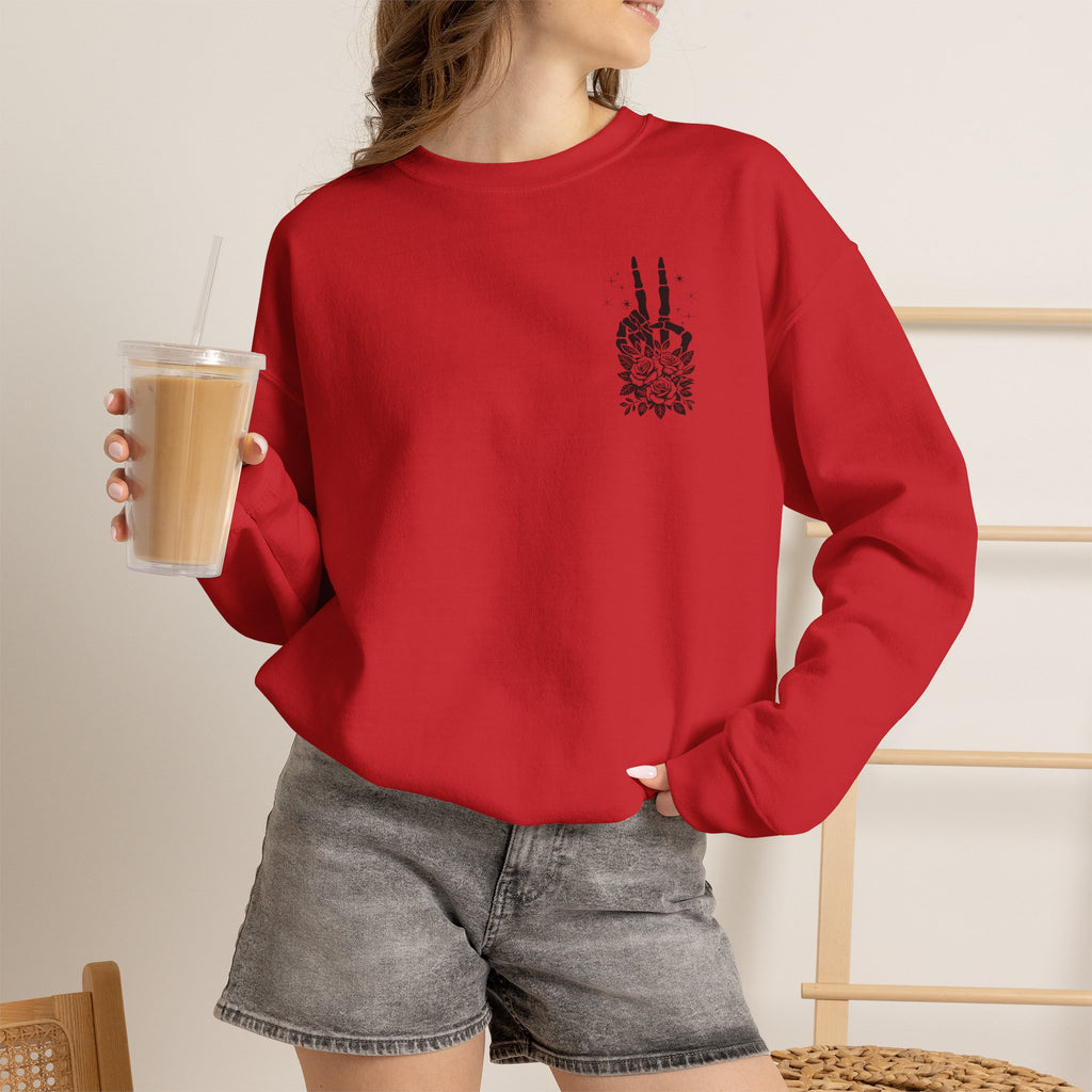 Crewneck Sweatshirt — "Expensive and Talks Back" Skeleton Graphic