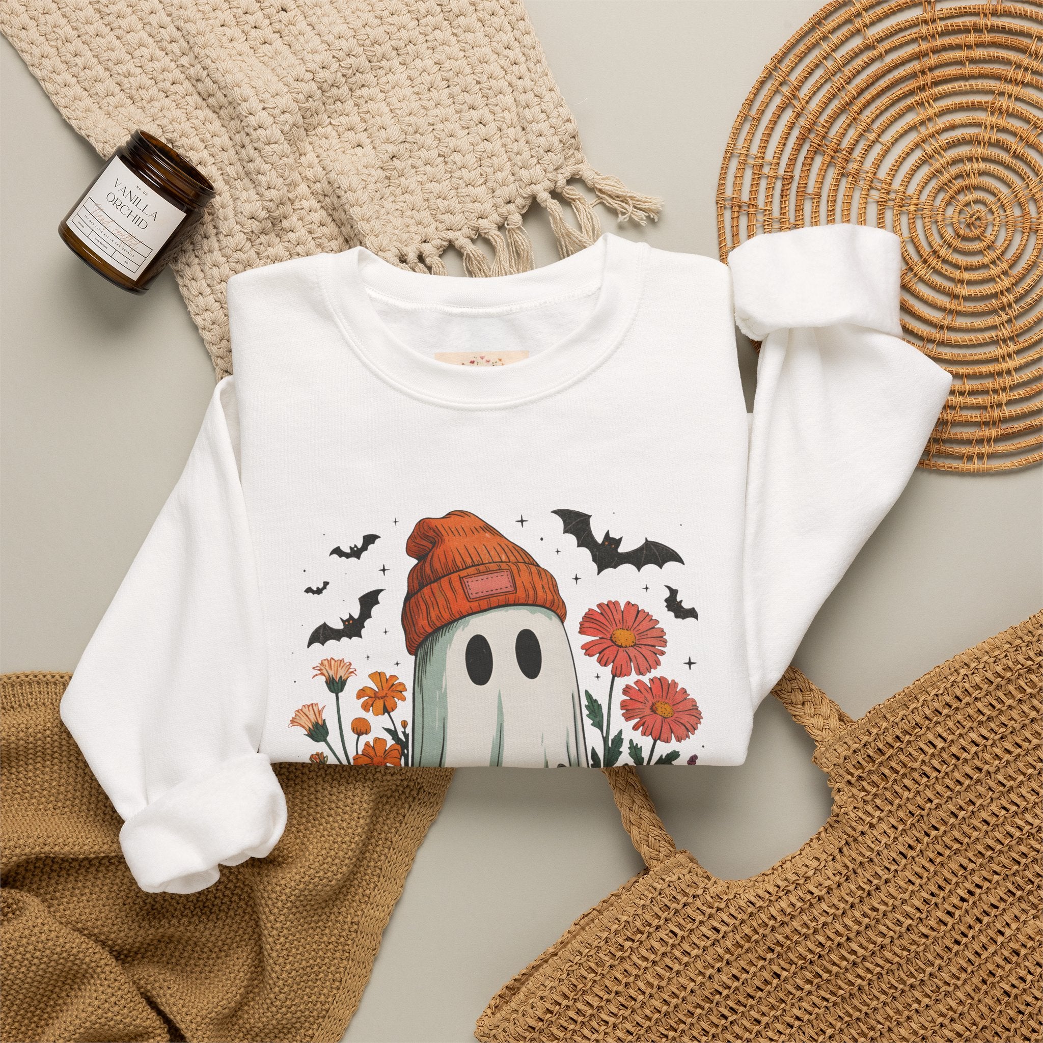 Halloween Ghost & Pumpkin Crewneck Sweatshirt