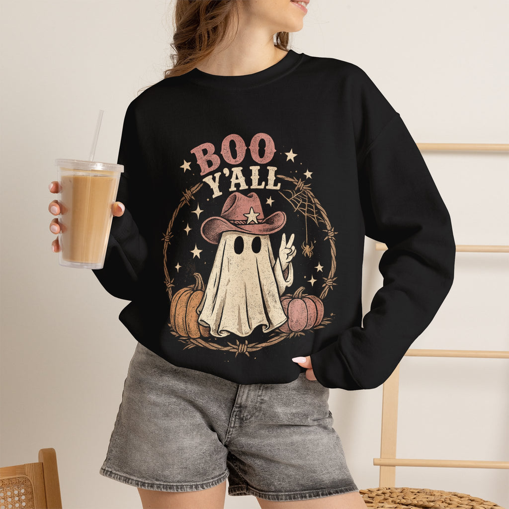 Boo Y'all Ghost Sweatshirt — Cute Cowboy Ghost Halloween Crewneck