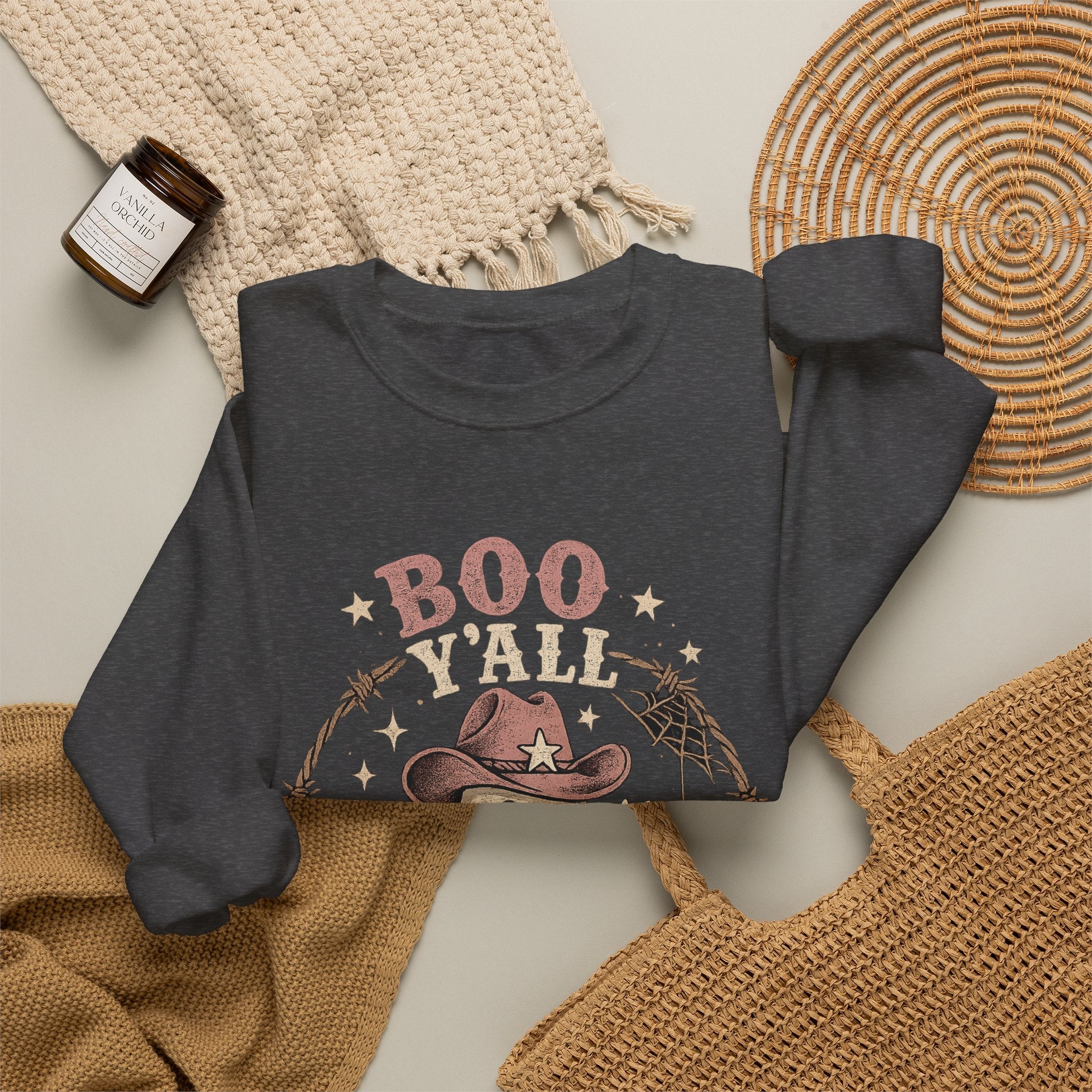 Boo Y'all Ghost Sweatshirt — Cute Cowboy Ghost Halloween Crewneck