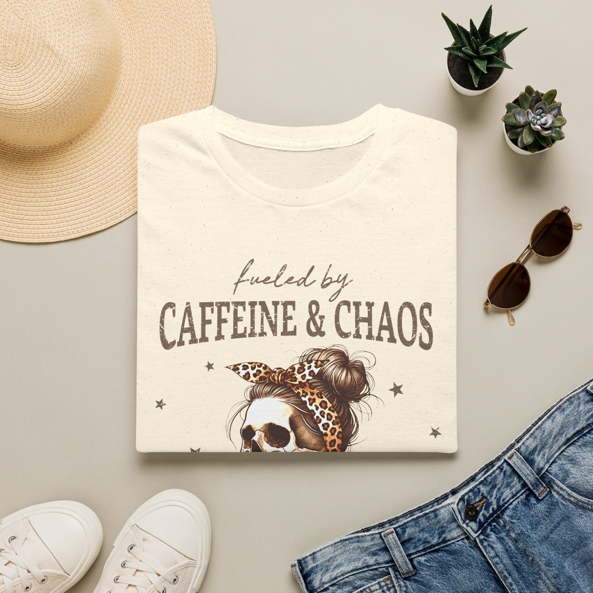 T-Shirt — Fueled by Caffeine & Chaos Skeleton Graphic