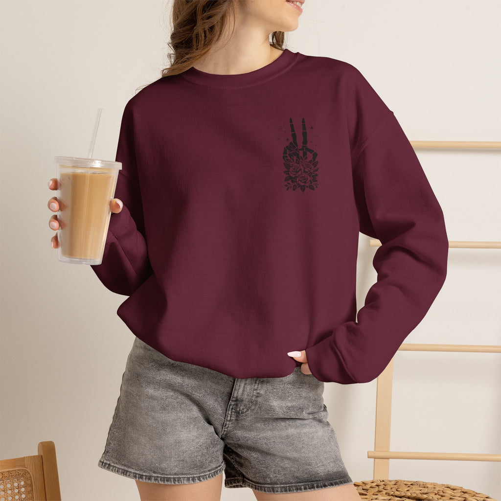 Crewneck Sweatshirt — "Expensive and Talks Back" Skeleton Graphic