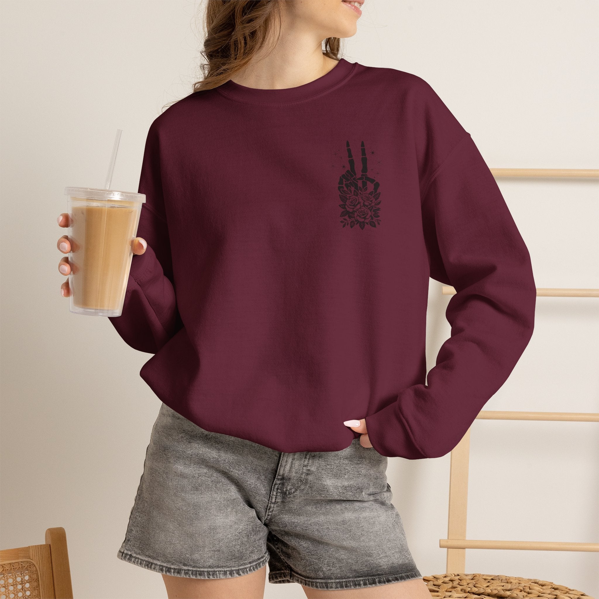 Crewneck Sweatshirt — "Expensive and Talks Back" Skeleton Graphic