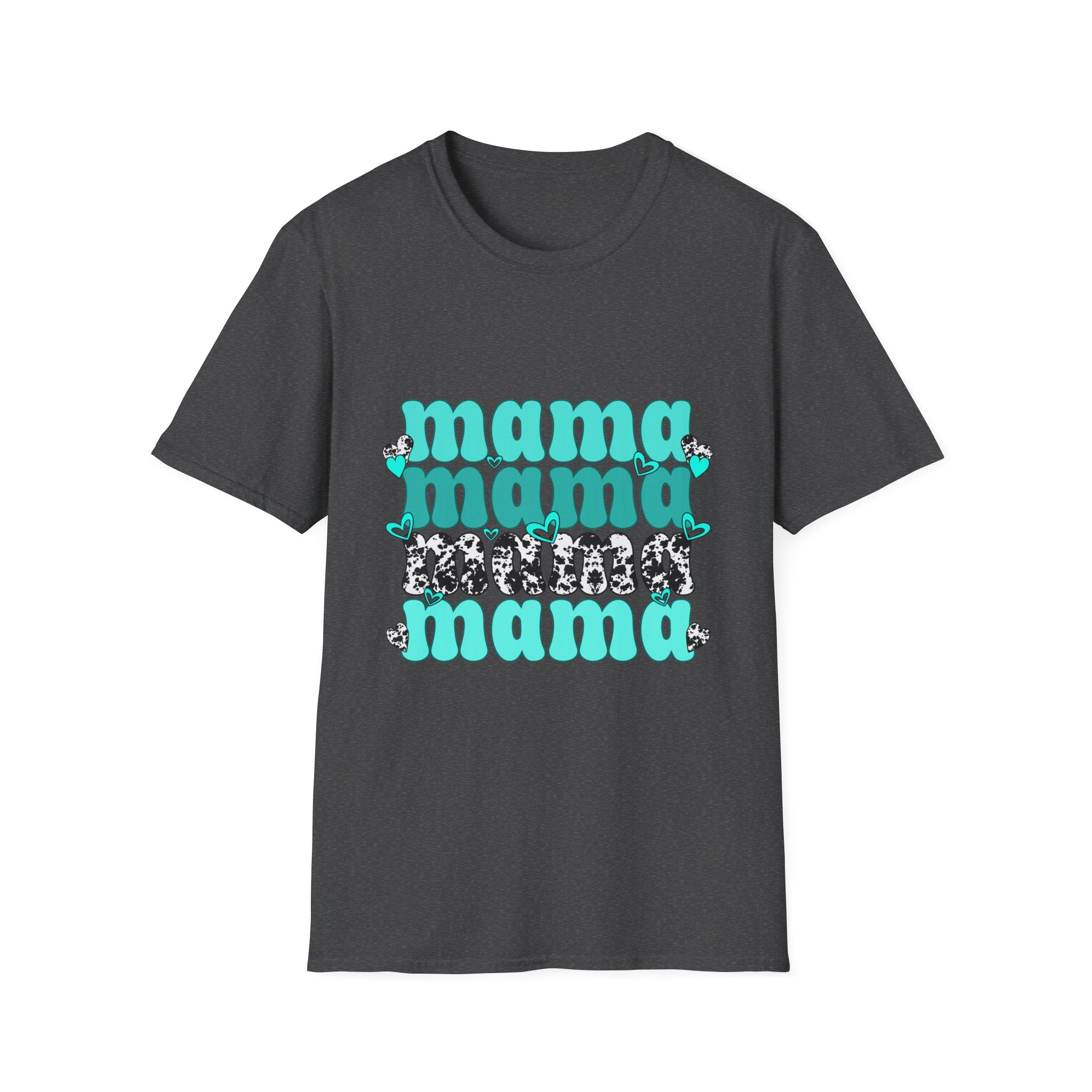 Mama Mama Retro Graphic Tee — Turquoise Stacked "mama" Design