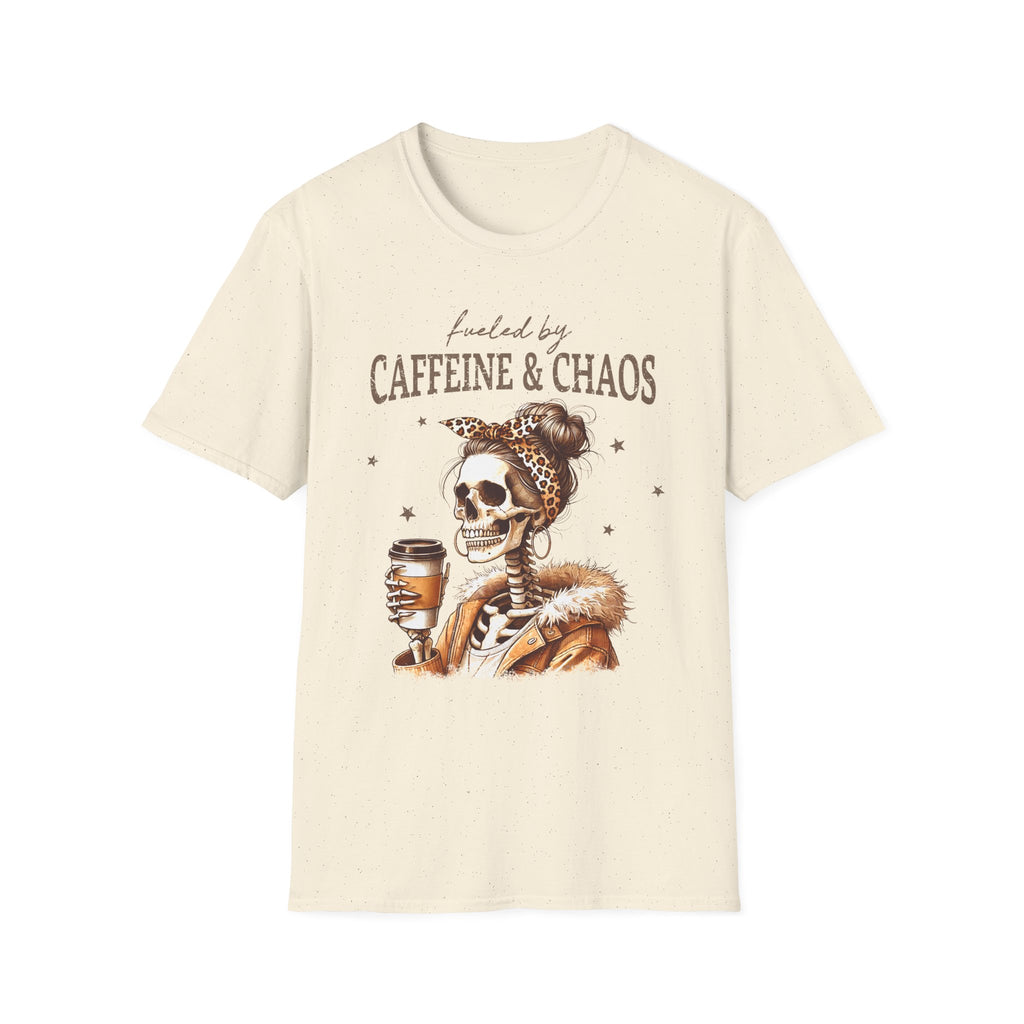 T-Shirt — Fueled by Caffeine & Chaos Skeleton Graphic