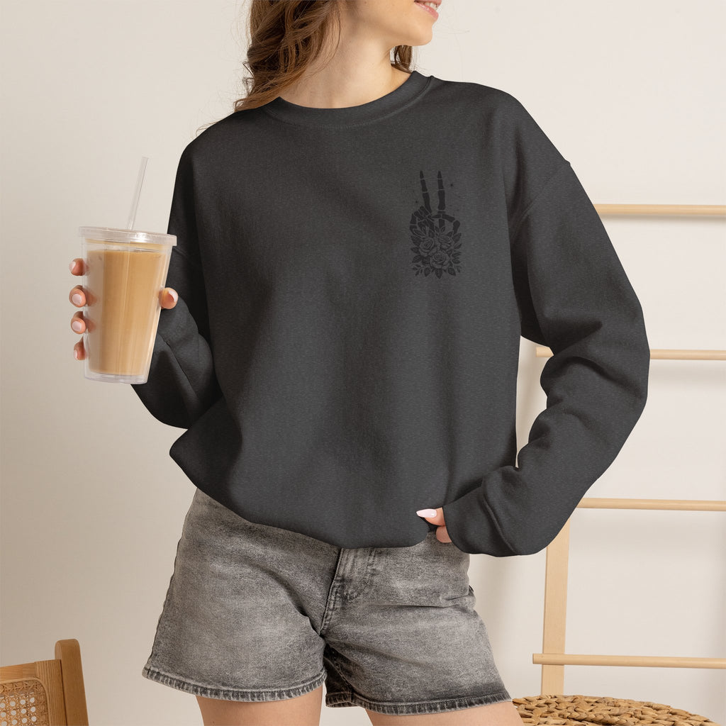 Crewneck Sweatshirt — "Expensive and Talks Back" Skeleton Graphic