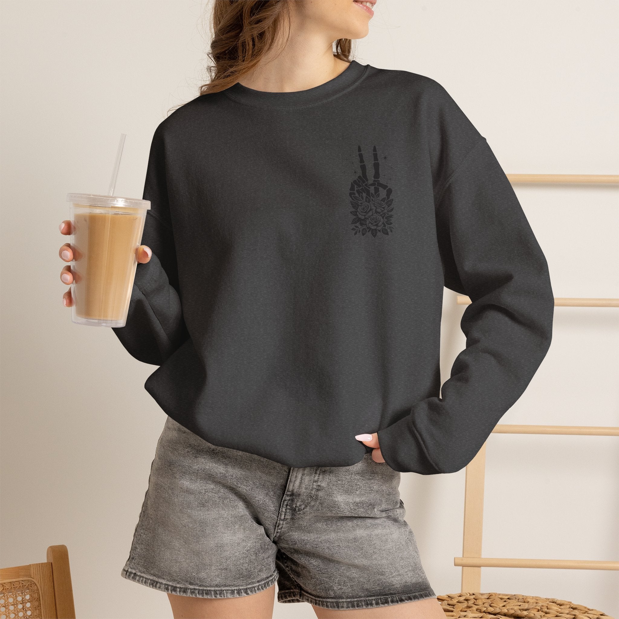 Crewneck Sweatshirt — "Expensive and Talks Back" Skeleton Graphic