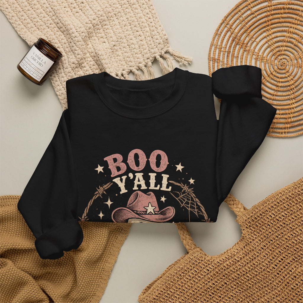 Boo Y'all Ghost Sweatshirt — Cute Cowboy Ghost Halloween Crewneck