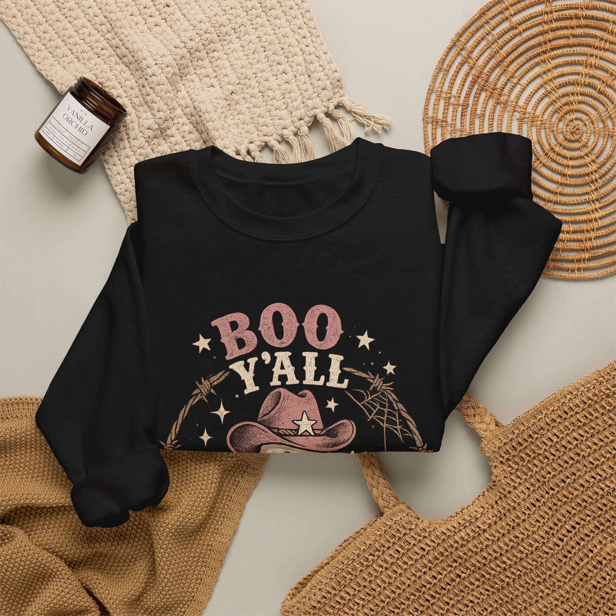 Boo Y'all Ghost Sweatshirt — Cute Cowboy Ghost Halloween Crewneck