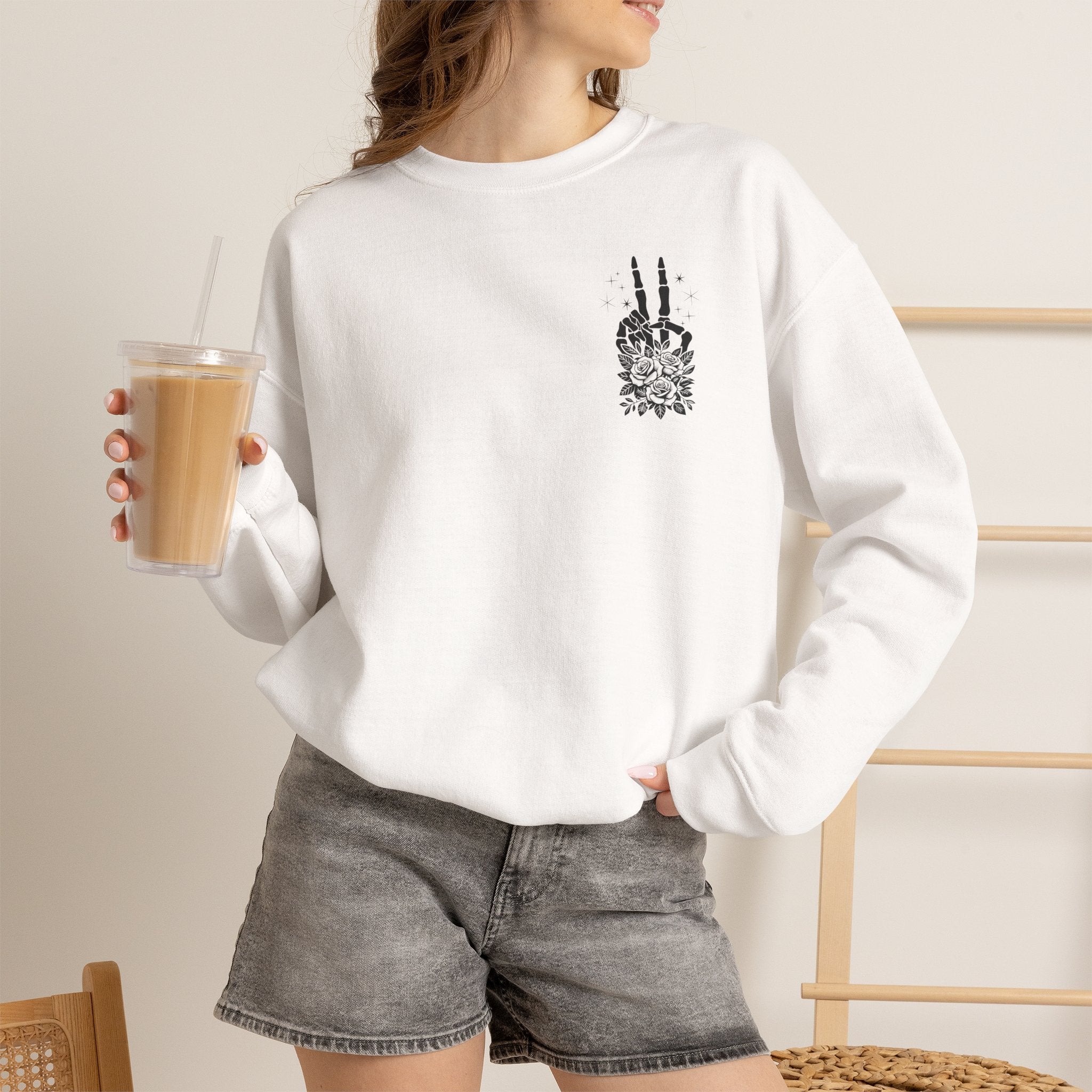 Crewneck Sweatshirt — "Expensive and Talks Back" Skeleton Graphic