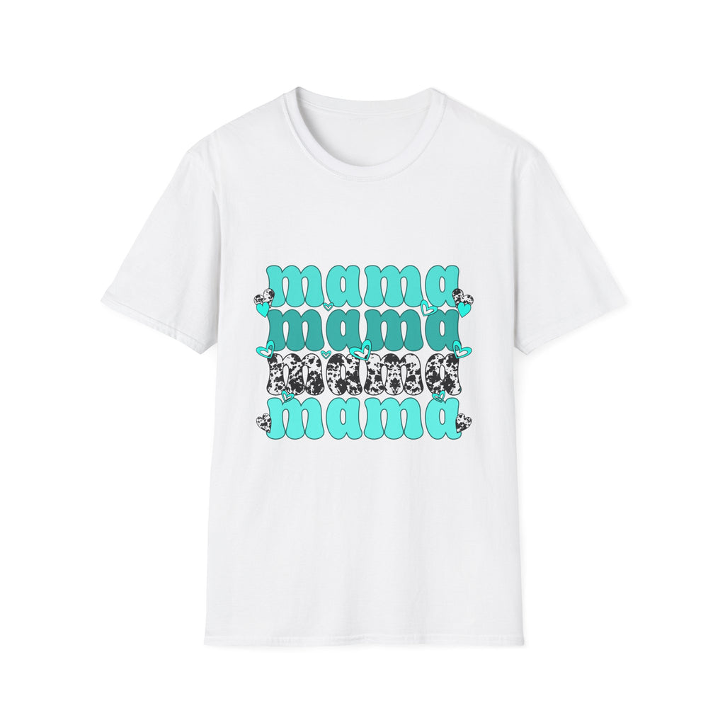 Mama Mama Retro Graphic Tee — Turquoise Stacked "mama" Design