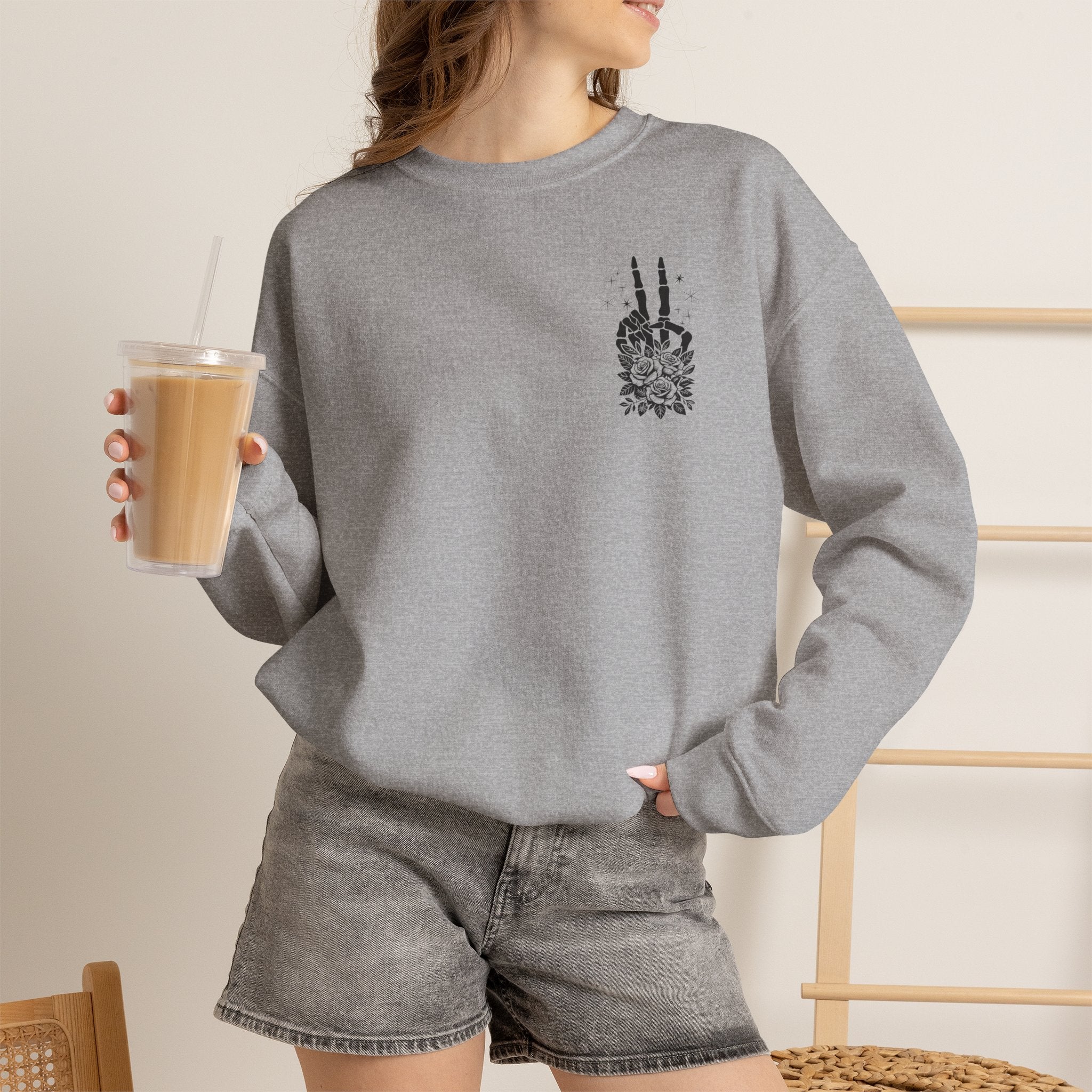 Crewneck Sweatshirt — "Expensive and Talks Back" Skeleton Graphic