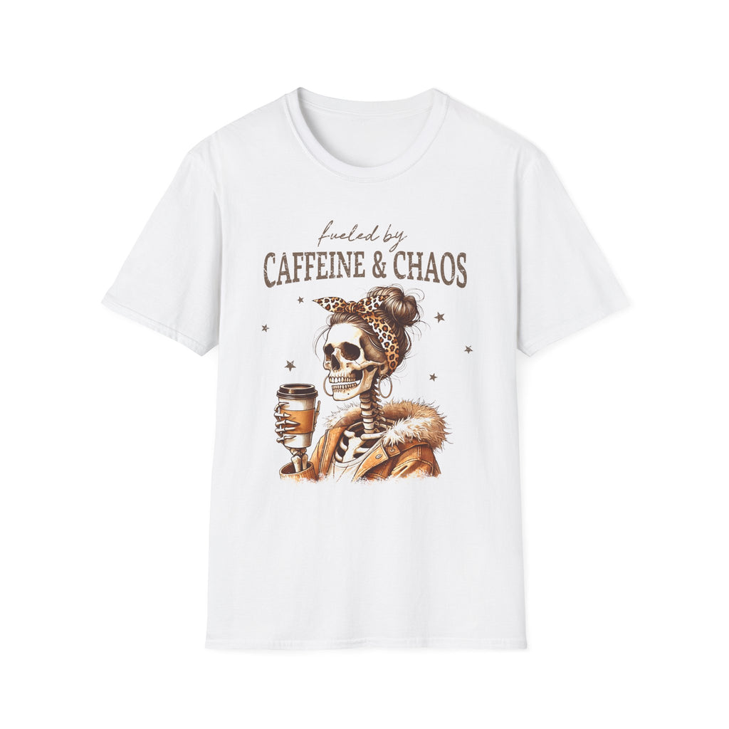 T-Shirt — Fueled by Caffeine & Chaos Skeleton Graphic