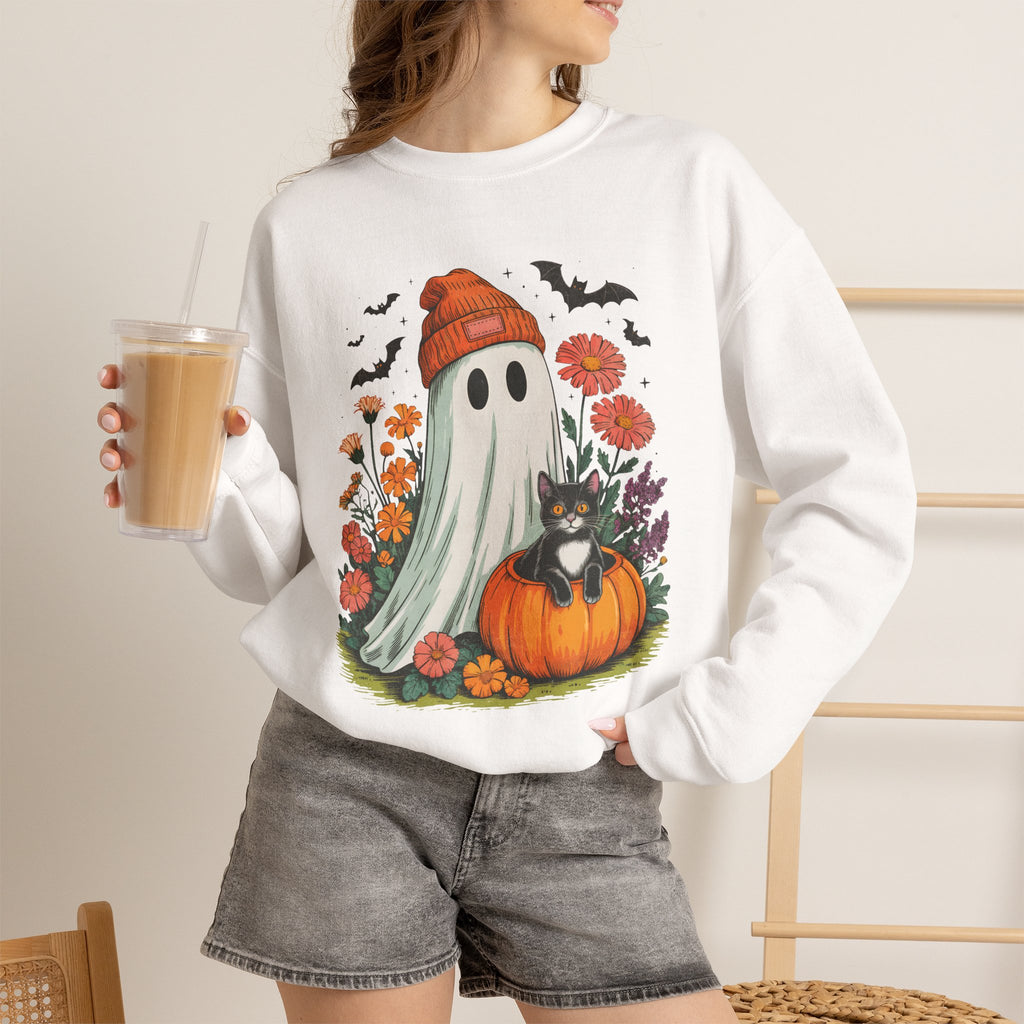 Halloween Ghost & Pumpkin Crewneck Sweatshirt