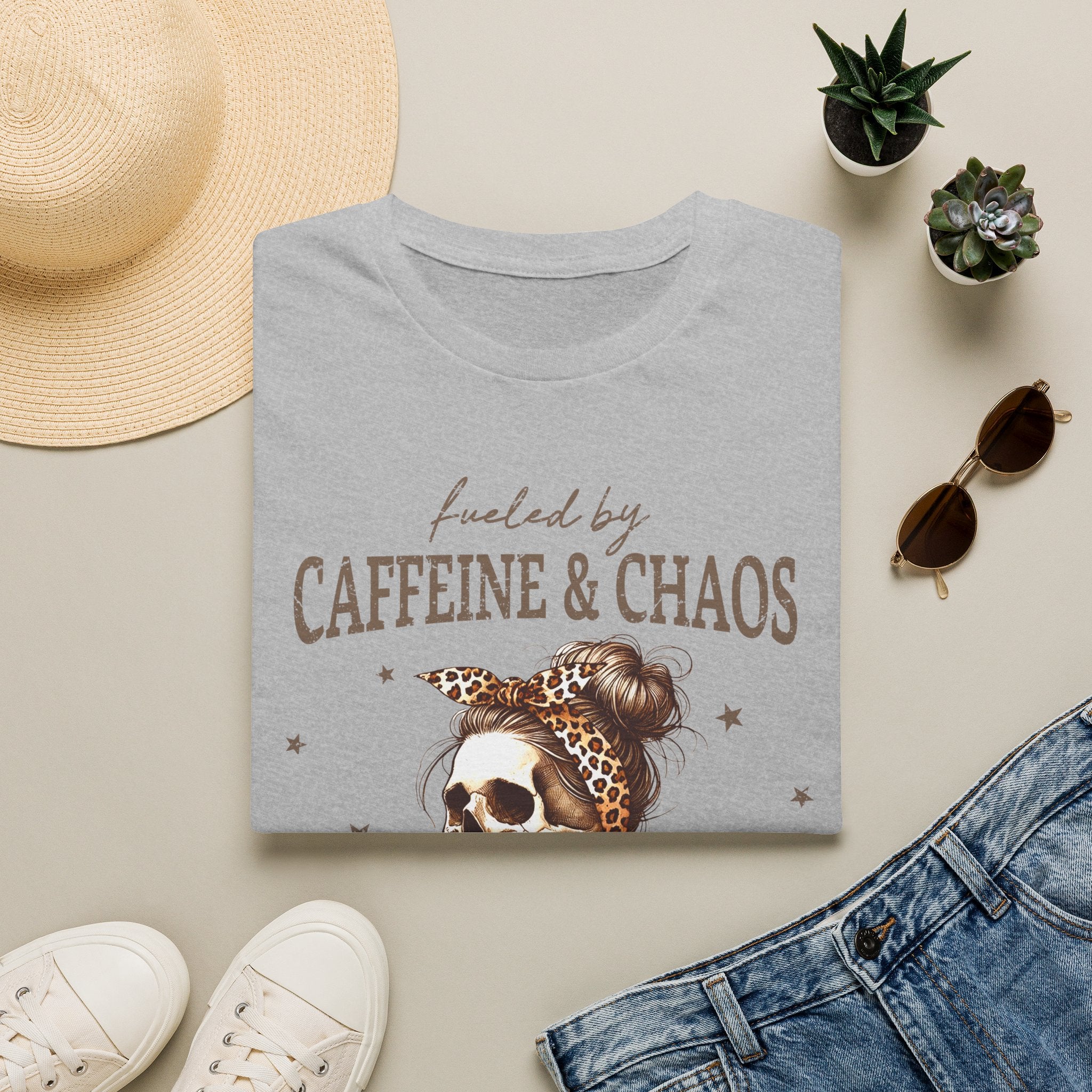 T-Shirt — Fueled by Caffeine & Chaos Skeleton Graphic