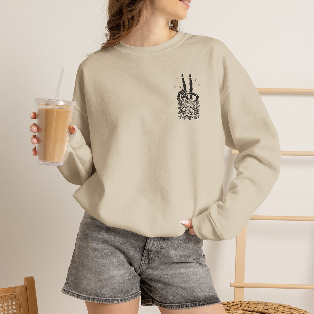Crewneck Sweatshirt — "Expensive and Talks Back" Skeleton Graphic